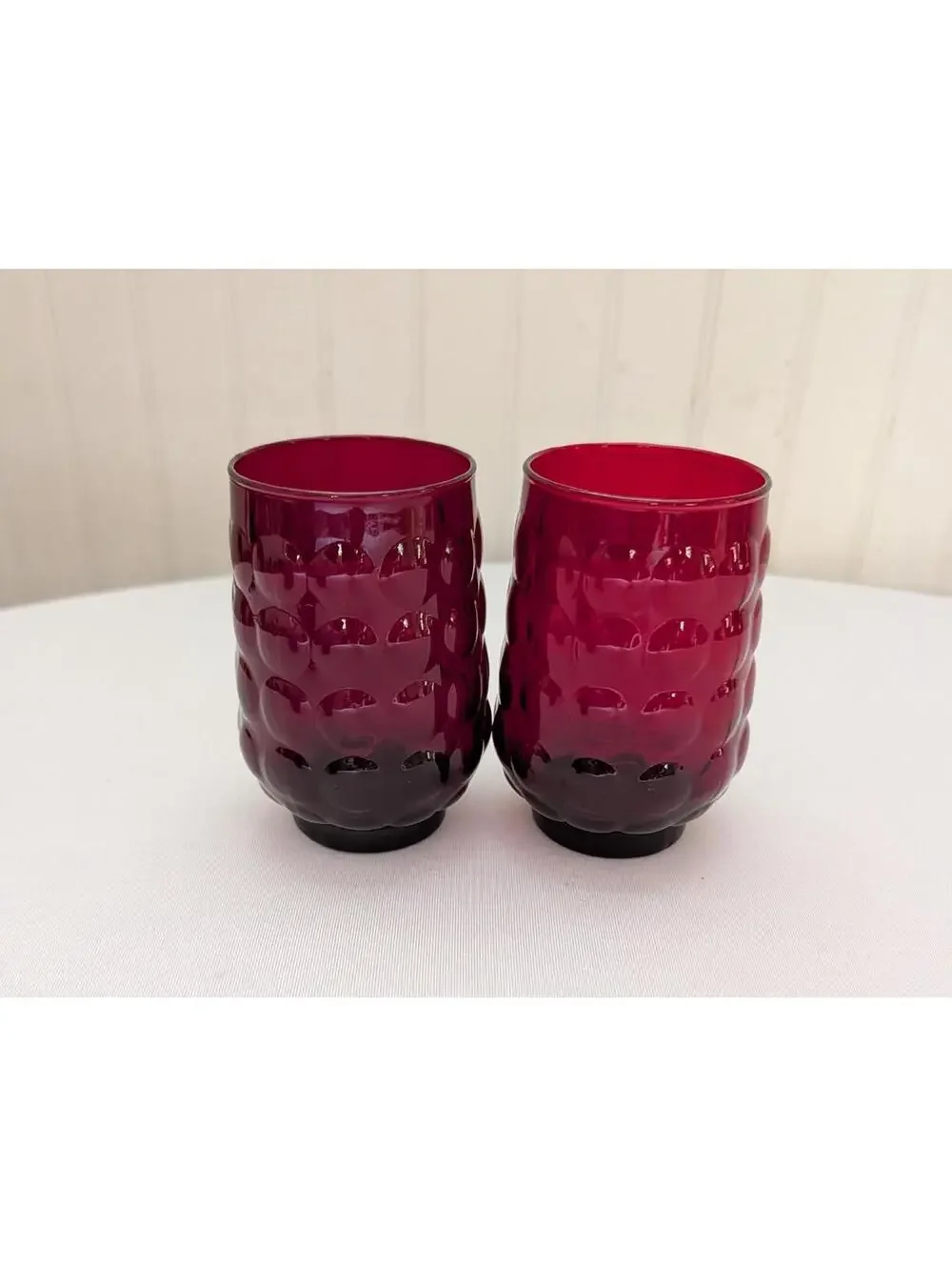 Vintage Anchor Hocking Ruby Red BubbleGlass Cups and Mugs Set